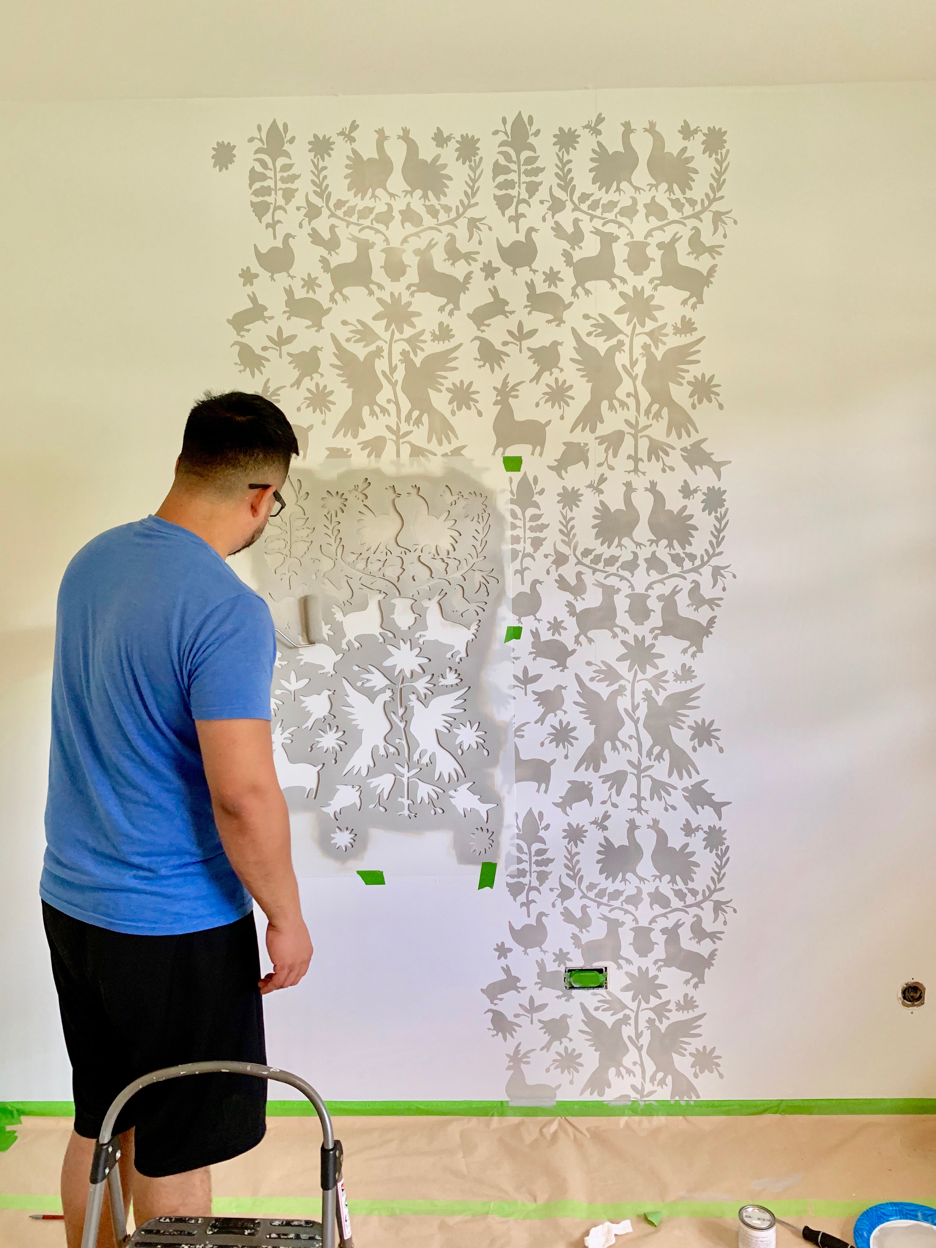 Stenciling accent wall for nursery